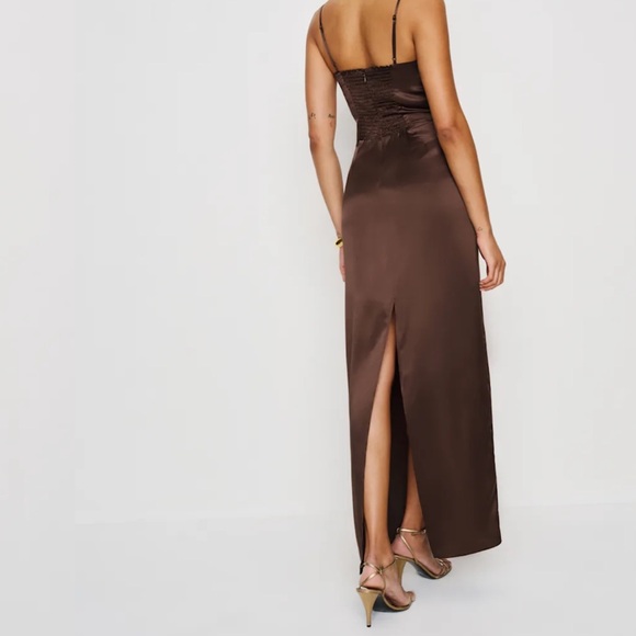 Reformation Frankie Silk Dress Chocolate Cafe Brown Maxi Dress - Picture 2 of 6